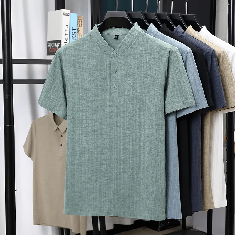Linen Shirt Breathable - Camisas Masculinas de Linho Texturizado com