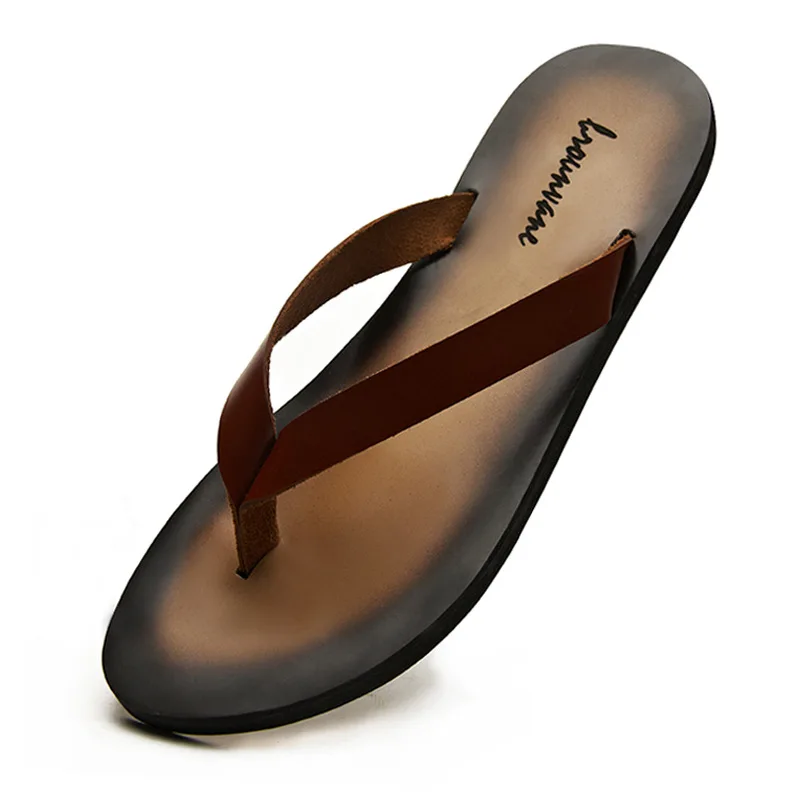 Flip Flop Leather Men - Clássico couro genuíno dos homens chinelos