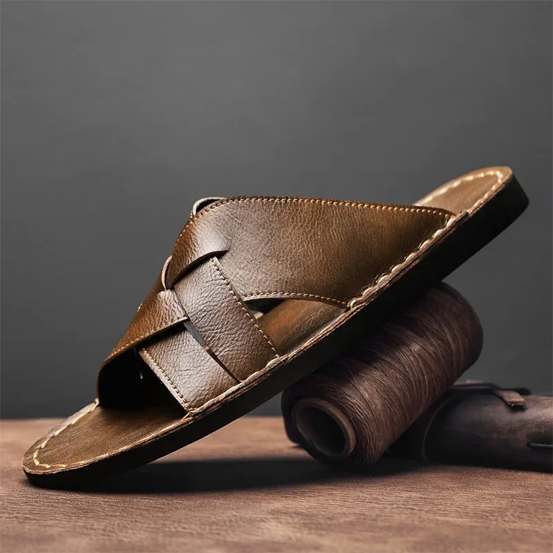 Sandálias casuais masculinas d - Flip Flop Leather Men avaliação e preço
