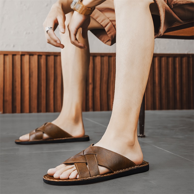 Sandálias casuais masculinas d - Flip Flop Leather Men avaliação e preço