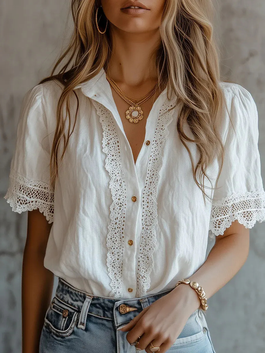 Camisas Elegantes Femininas Ca - Linen Shirt Breathable avaliação e preço