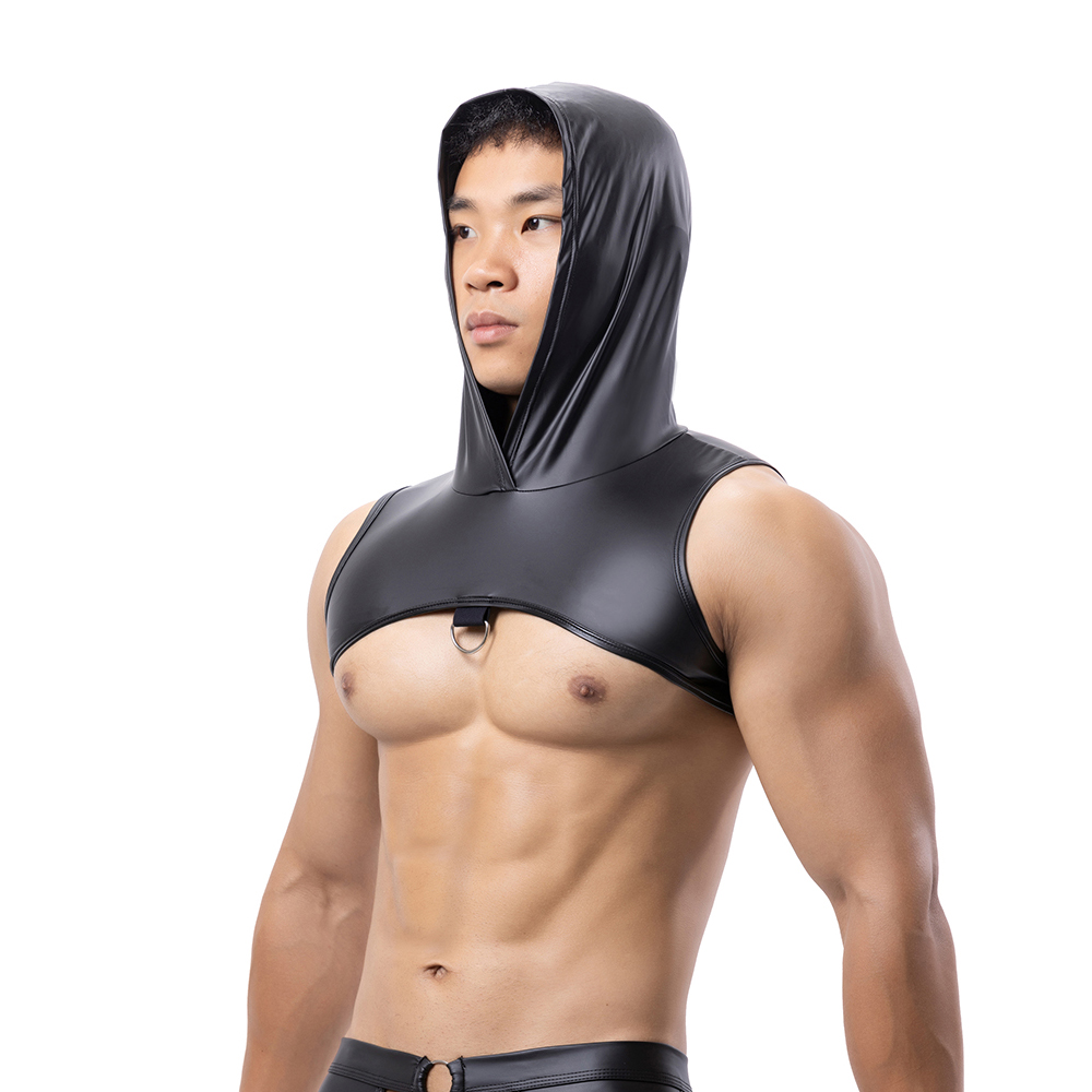 Homens de couro falso com capu - Tank Top Muscle avaliação e preço